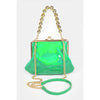 DIONA J METALLIC MIRRORED TOP HANDLE SWING CLUTCH CROSSBODY BAG COLOR GREEN