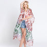 DIONA J DAMASK PRINT OPEN FRONT LONG KIMONO ONE SIZE COLOR RED