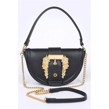DIONA J MOTIF ENGRAVED BUCKLE TOP HANDLE CONVERTIBLE BAG COLOR BLACK