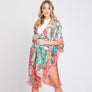 DIONA J HAND DRAWN WATERCOLOR TROPICAL LEAVES KIMONO ONE SIZE COLOR PINK