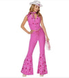 Rodeo Barbie Pink Cowgirl Costume for Adult Women Girl Wild West Western Outfit Cosplay Hippie Costume 70s 80s Disco Scarf Halloween Party