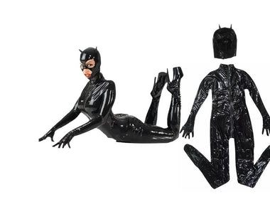 Latex Cat Suit Faux Leather Jumpsuits Black Stretch Body Suits Women Gril Halloween Costume Cosplay - DJ Comics