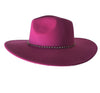 Elegantly Styled Dark Pink Hat with Wide Brim and Dazzling Cubic Chain Detail Fedora Panama Cap - DJ Comics