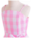 Barbie Girl Pink Plaid Princess Costume for Adult Women - Margot Robbie Movie Dress with Ribbon & 3 Shell Necklace for Halloween & Cosplay