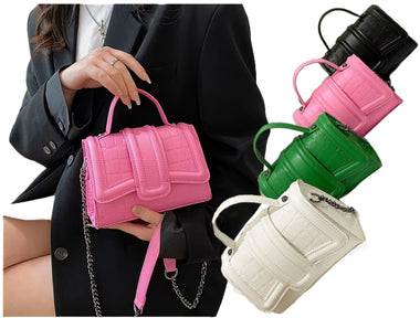 Women Girl Lady Mini Croc Alligator Crossbody Chain Leather Bag Handbag - Small Neon Tone, Adjustable Shoulder Strap, Stylish & Compact Clutch