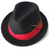 New York Jazz Gangster 100% Wool Stain Resistant Crushable Retro Dress Feather Fedora Hat Cap Korean Black Pink Brown Pecan - DJ Comics