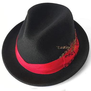 New York Jazz Gangster 100% Wool Stain Resistant Crushable Retro Dress Feather Fedora Hat Cap Korean Black Pink Brown Pecan - DJ Comics