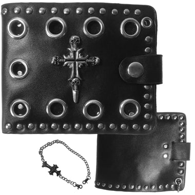 Cross Skeleton Genuine Leather Men’s Bifold Wallet, Vintage Personal with Skull Cross Embossed Design - DJ Comics