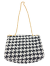 Houndstooth Black and White Pattern Crossbody Bag Handbag with Gold Chain Strap