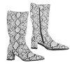 Women's Tall Heel Knee-High Boots – Snakeskin Print Wide Calf Boots with Chunky Heel and Zip-Up Design, Mid-Calf to Knee-High Style