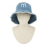 Distressed Denim NY Bucket Hat with Adjustable Wired Brim Stylish, Durable, and Customizable Fit for Men and Women