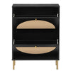 Rattan Shoe Cabinet with 2Flip Drawers,Black Free Standing Storage Racks with Metal Legs,Shoe Organizers Entrance Hallway(Black)