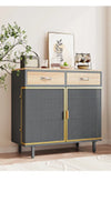 Rattan Shoe Cabinet with 2Flip Drawers,Black Free Standing Storage Racks with Metal Legs,Shoe Organizers Entrance Hallway(Black)