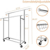 Double Rod Clothing Garment Rack, Rolling Clothes Organizer on Wheels for Hanging Clothes,with 4 hooks, Chrome