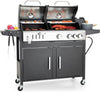 BBQ Grill Propane Gas Grill and Charcoal Grill Combo with Side Burner & Porcelain-Enameled Cast Iron Grate, Dual Fuel BBQ