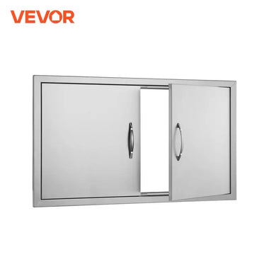 VEVOR BBQ Access Door 36Wx21H Inch Double Outdoor Kitchen Door Stainless Steel Flush Mount Door Wall Vertical Door with Handles