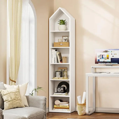 6-Tier Modern Wood Bookcase Sturdy Tall Narrow Display Stand Shelf