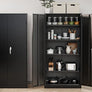 Metal Storage Cabinet, 72" Black Locking Doors and 4 Shelves, Tall Tool Garage