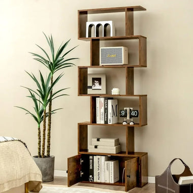 book shelves, 6-Tier,with Doors,Anti-toppling Device,Home Office Wood Storage Display Shelf,bookshelfs