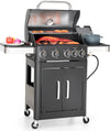 BBQ Grill Propane Gas Grill and Charcoal Grill Combo with Side Burner & Porcelain-Enameled Cast Iron Grate, Dual Fuel BBQ