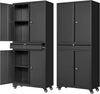 Metal Garage Storage Cabinet Drawer 4 Door Lock-2 Adjustable Shelves Office