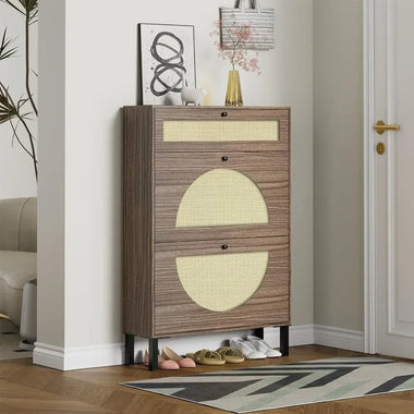 Rattan Shoe Cabinet Boots Shoe Rack Space Saving Shoes Organizer Shoerack Slippers (Rattan) Home Furniture Shoe-shelf Furnitures