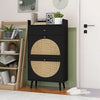 Natural Rattan Cabinet with 3 Flip Drawers, Free Standing Modern 3-Tier Shoe Storage Rack for Heels, Slippers