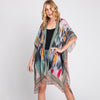 DIONA J GEOMETRIC TRIM TIE DYE PRINT KIMONO CARDIGAN ONE SIZE COLOR OLIVE