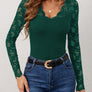 Lace Wavy Hem V-Neck Long Sleeve Top