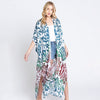 DIONA J DAMASK PRINT OPEN FRONT LONG KIMONO ONE SIZE COLOR TEAL