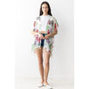 DIONA J MESH TASSEL TROPICAL PRINT SHORT KIMONO ONE SIZE COLOR BLACK