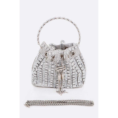 DIONA J RHINESTONE ICONIC TOP HANDLE BUCKET BAG COLOR SILVER