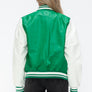 Love Me Now PU Leather Contrast Snap Down Bomber Jacket