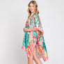DIONA J HAND DRAWN WATERCOLOR TROPICAL LEAVES KIMONO ONE SIZE COLOR PINK