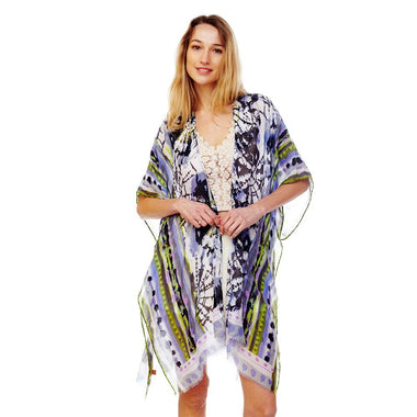 DIONA J TIE DYE FASHIONABLE KIMONO COVER UP CARDIGAN ONE SIZE COLOR LAVENDER