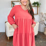 Double Take Full Size V-Neck Balloon Sleeve Tiered Dress with Pockets