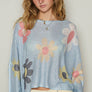 POL Flower Dropped Shoulder Long Sleeve Knit Top