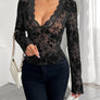 Floral V-Neck Long Sleeve Lace Top