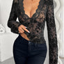 Floral V-Neck Long Sleeve Lace Top