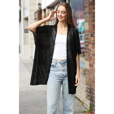 DIONA J STYLISH FASHIONABLE SOLID KIMONO CARDIGAN ONE SIZE COLOR BLACK