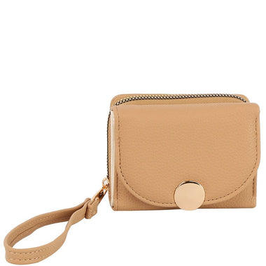 DIONA J WOMEN FASHION SMOOTH SOLID HAND STRAP ZIPPER WALLET COLOR TAN