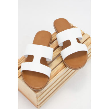 AMPLE-71 CUTOUT DETAIL UPPER FLAT SLIDE SANDAL White 7