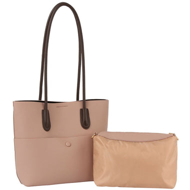 DIONAJ 2IN1 VEGAN LEATHER SMOOTH CHIC SHOULDER TOTE W ZIPPER BAG SET COLOR TAN