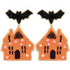 Seed Bead Bat Haunted House Earring