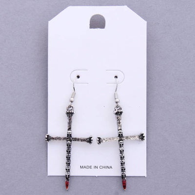 Skull Pattern Cross Dangle Earring