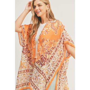 DIONA J BOHO PRINT KIMONO CARDIGAN ONE SIZE COLOR ORANGE