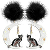 Halloween Acetate Bk Mink Pom Pom Cat Earring