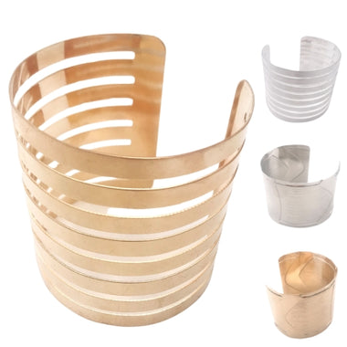 Stylish Wide Metal Cuff Bangle Bracelet for Women, Circle Stretch Open Mouth Design, Trendy Wrist Band Jewelry