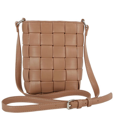 DIONA J WOMEN'S SMOOTH SQUARE DESIGN ZIPPER CROSSBODY BAG COLOR TAUPE