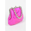 DIONA J METALLIC MIRRORED TOP HANDLE SWING CLUTCH CROSSBODY BAG COLOR FUCHSIA